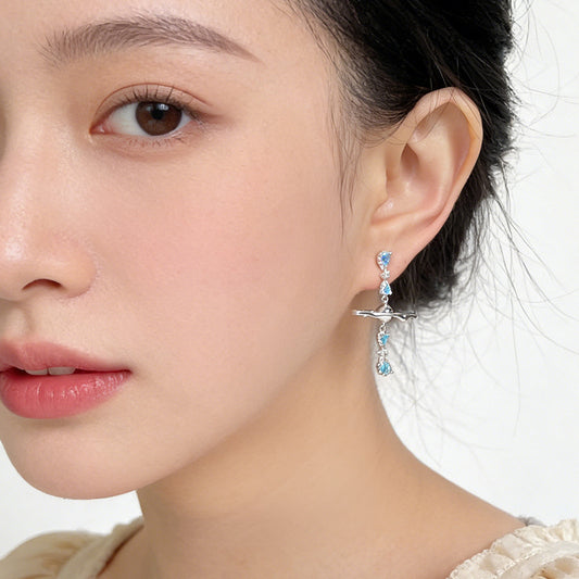 A廠【7461】原始海洋系列海藍寶鋯石清新甜美星球耳環個性小眾設計新款耳環女
 26.04-1