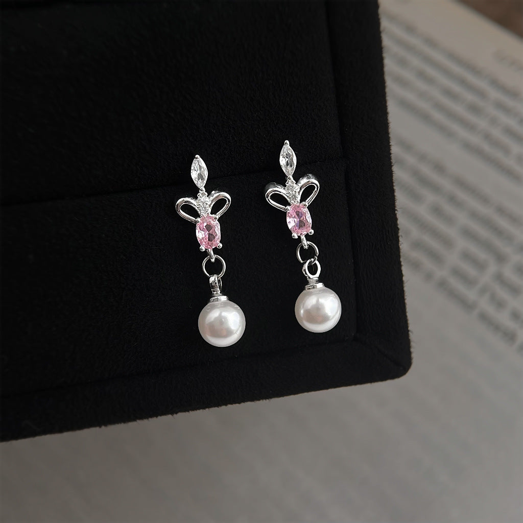 A廠【7328】原創鳶尾花微鑲鋯石925銀針長水滴珍珠耳飾清新甜美耳環女
 26.01-2