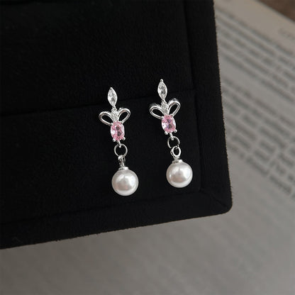 A廠【7328】原創鳶尾花微鑲鋯石925銀針長水滴珍珠耳飾清新甜美耳環女
 26.01-2