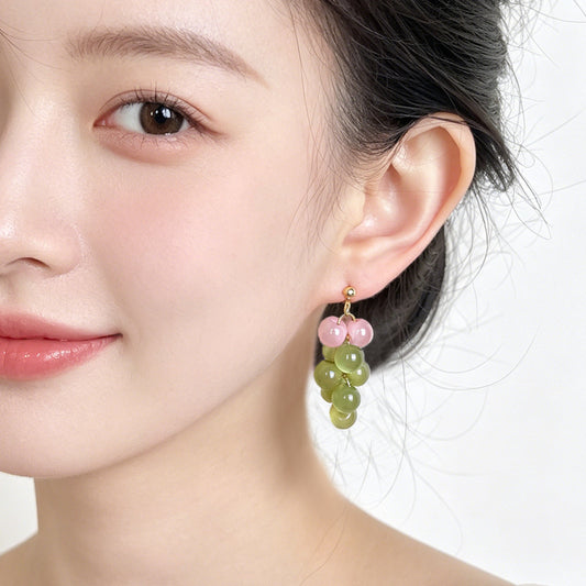 A廠【7585】清新甜美葡萄串手工耳環時尚青提水果飾品夏日小眾ins 設計感耳環
 26.05-2