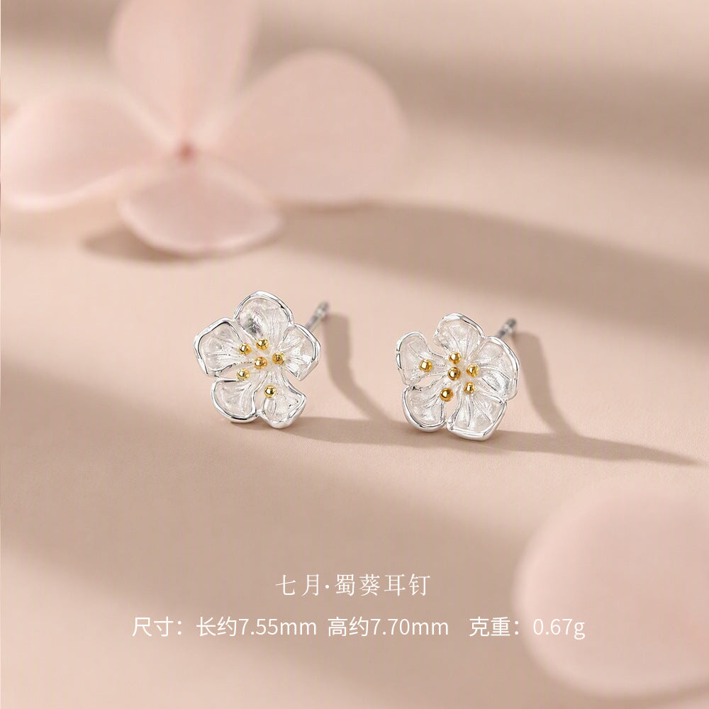 D廠【YC6717E】足銀S999十二月花神簡約精緻小清新小眾溫柔古風甜美獨特耳飾
 26.09-3