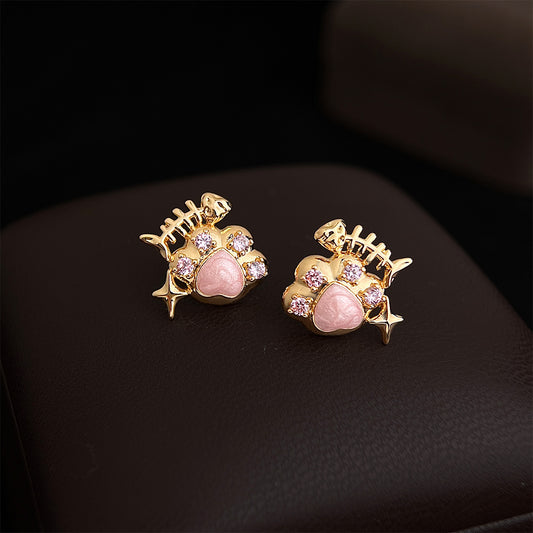 A廠【7223】原創清新甜美可愛小清新ins925銀針小香風新款貓抓小魚耳飾耳環女
 25.12-3