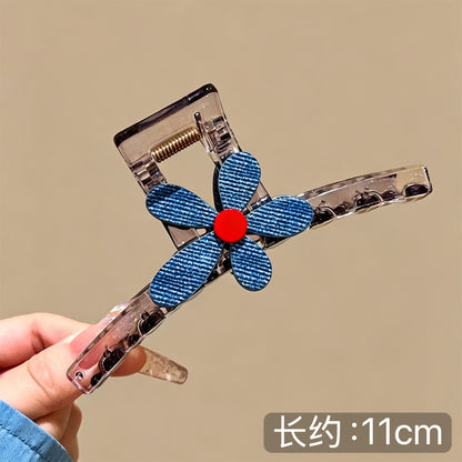 C廠【X462】清新藍色花朵抓夾女高馬尾鯊魚夾2026新款高級感漂亮髮夾獨特髮飾
 26.06-3