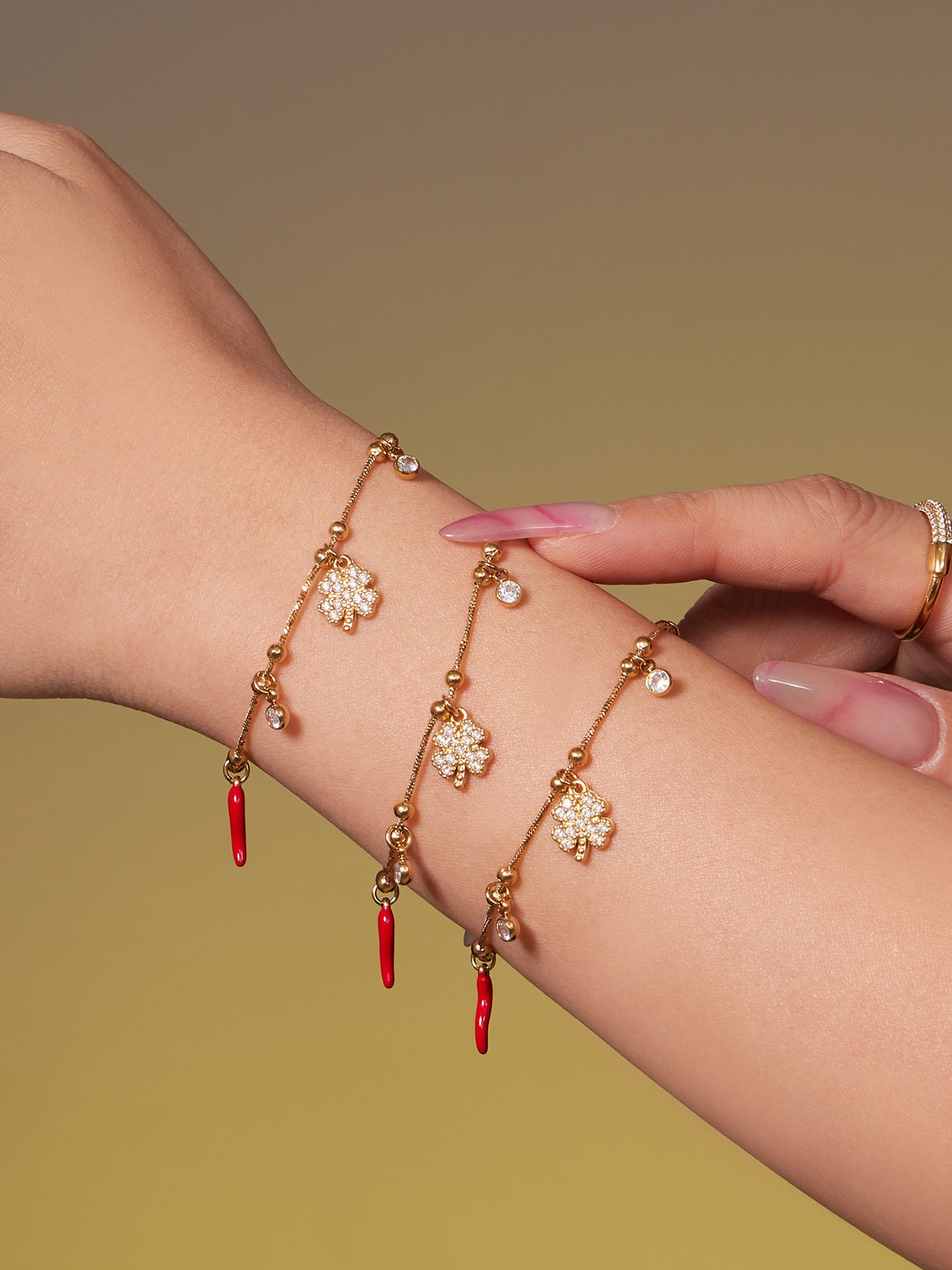 B廠【TXP502】不鏽鋼5A鋯石幸運草瓢蟲多配件手鍊項鍊首飾組鍍18k真金不掉色
 25.11-4