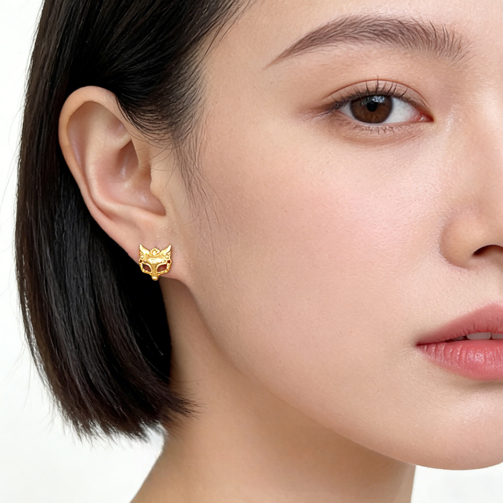 A廠【7317】鎏金靈狐噴砂質感銀針時尚高級感通勤個性創意新款耳環小眾耳環女
 26.01-2