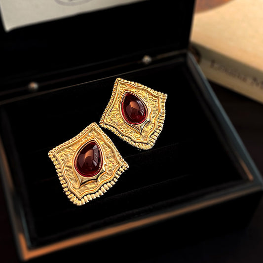 A廠【4844】安可拉紅2025年新款法式復古中古風不規則異形幾何耳環女
 26.02-1