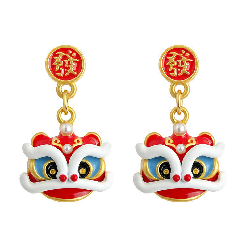 A廠【7338】馬年大吉國潮新中式民族風醒獅小眾設計手工彩繪新款耳環飾品
 26.01-2