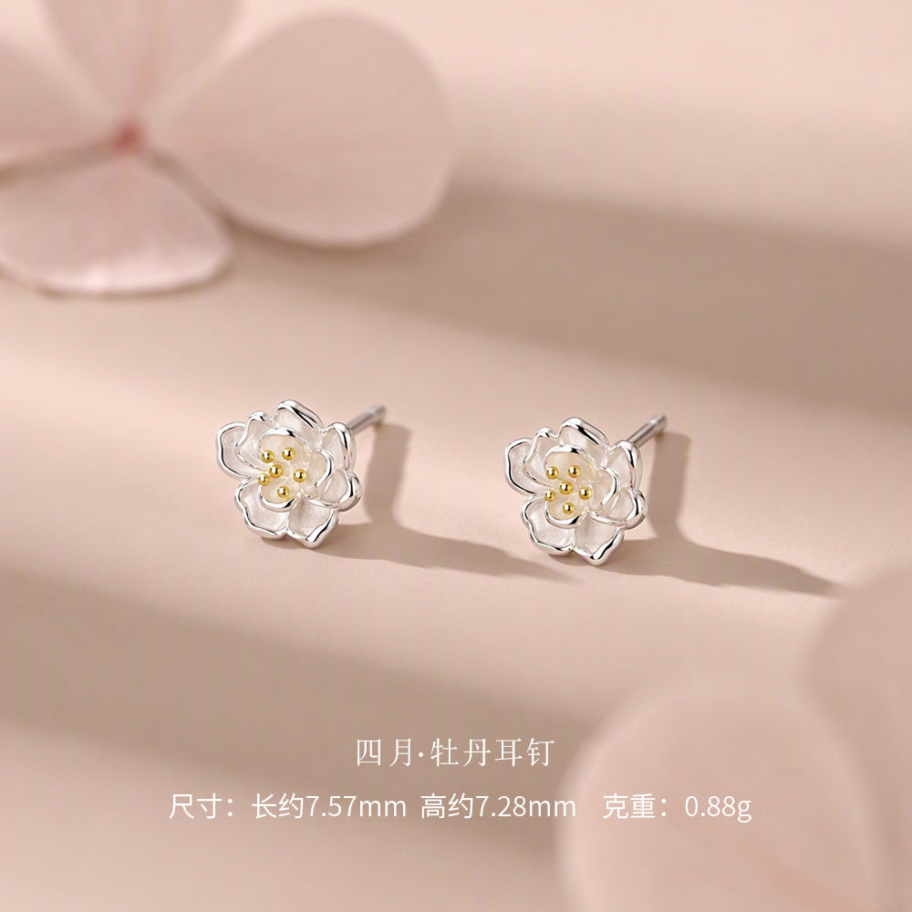 D廠【YC6717E】足銀S999十二月花神簡約精緻小清新小眾溫柔古風甜美獨特耳飾
 26.09-3