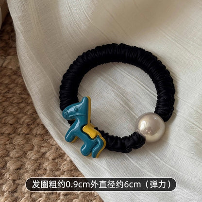 C廠【P100】高級感褶皺小腸髮圈女小馬仿珍珠頭繩高彈性橡皮筋紮馬尾髮繩髮飾
 26.01-1