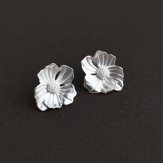 A廠【4099】噴砂工藝芙蓉花耳環冷淡風通勤百搭高級感銀色系花朵肌理感耳飾女
 26.04-4