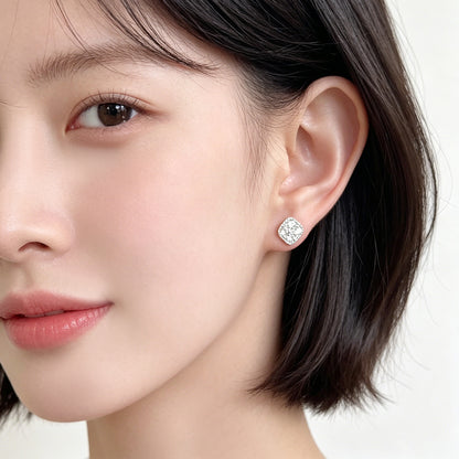 A廠【7808】鋯石方糖時尚簡約通勤百搭方形幾何銀針耳環女氣質耳飾 26.07-2