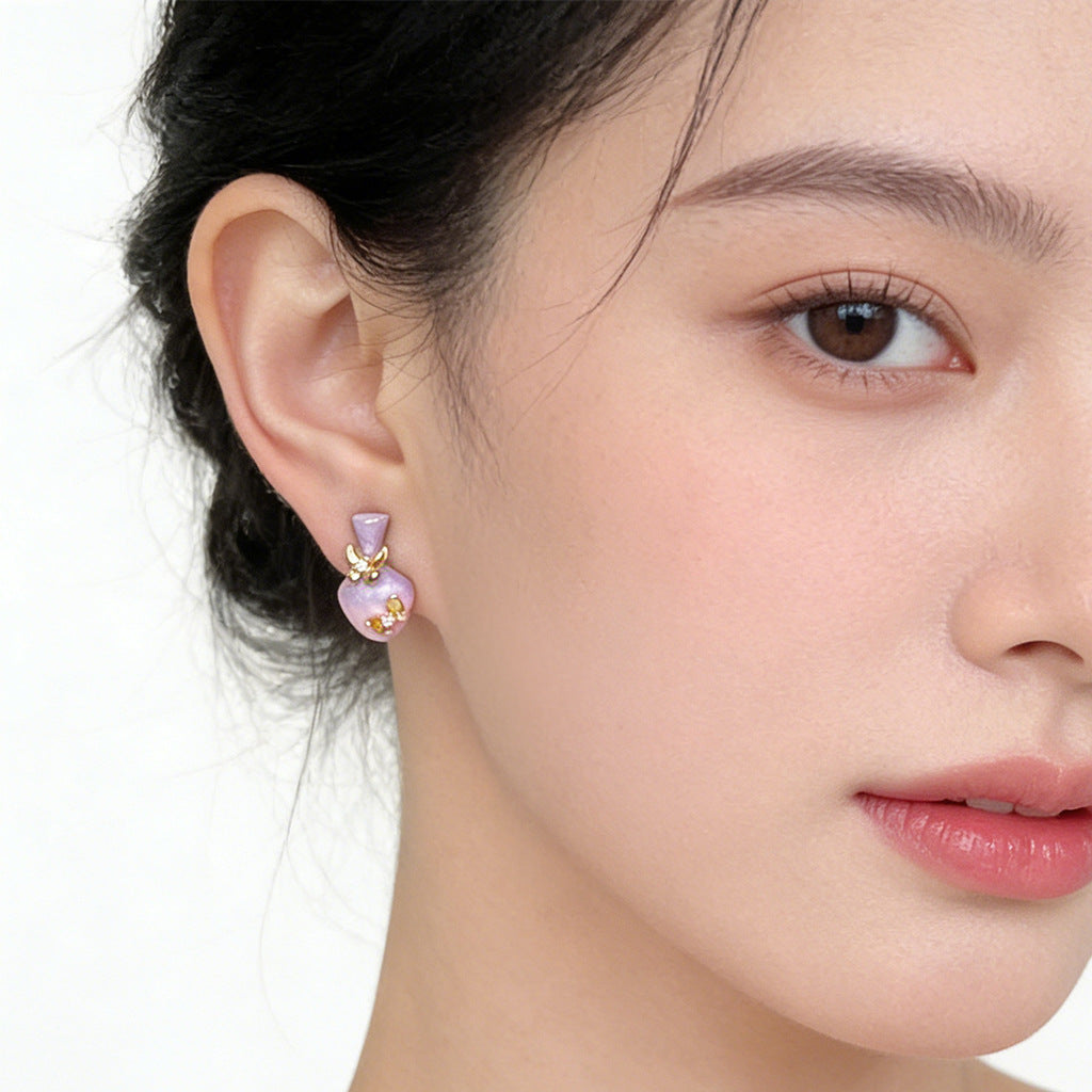 A廠【7352】原創設計花瓶蝴蝶琺瑯滴釉手工彩繪s925銀針新款耳飾清新甜美耳環
 26.01-4