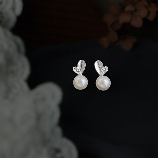 A廠 【3640】清新小樹葉珍珠耳環設計感小眾可愛創意樹葉高級感通勤百搭耳飾女
 26.03-3