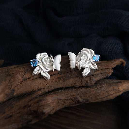 A廠【7413】原創霧面蝴蝶玫瑰花國潮新中式小眾設計新款耳環飾品
 26.03-4