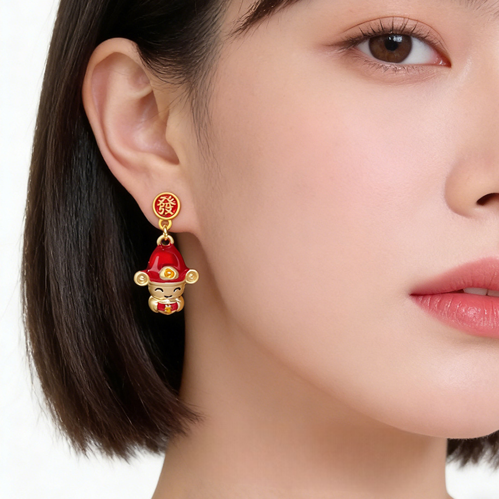 A廠【7341】接財神啦~！新年大吉琺瑯滴釉彩繪過年氛圍好寓意耳環女
 26.01-2