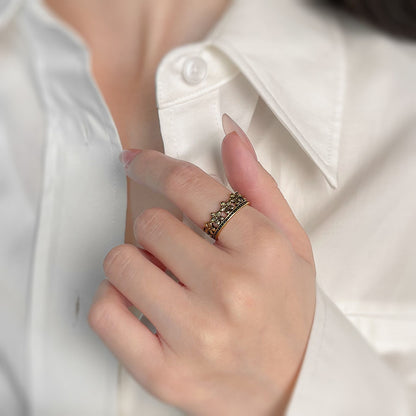 A廠【5881】文藝復古做舊感抹黑鍍真金保色高級感開口可調式戒指新款手飾
 26.01-1