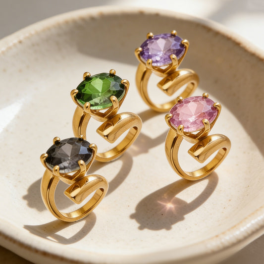 B廠【A091】INS小眾設計彩色大鋯石戒指女歐美輕奢高級感百搭戒指不鏽鋼材質
 26.04-1