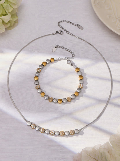 B廠【TXP102】歐美ins時尚小眾設計微鑲鋯石五角星拼色項鍊手鍊套裝不銹鋼飾品
 26.03-2