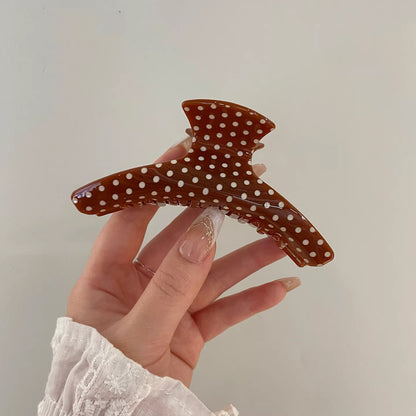 C廠【X137】法式波點弧形醋酸抓夾大號髮量多後腦勺髮抓鯊魚夾子頭飾盤髮夾女
 26.04-3