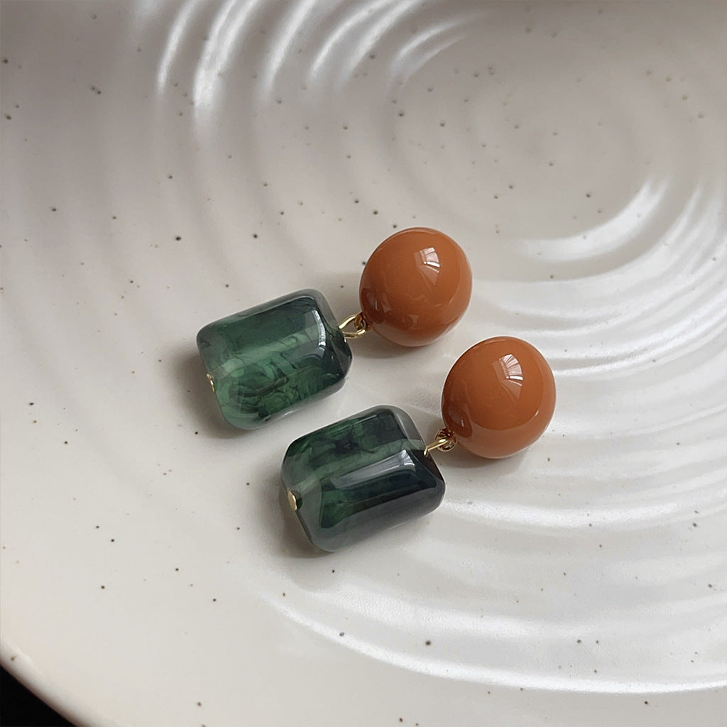 A廠【2961】森系秋款暈染色鍍銀針手工耳環文藝復古耳環飾品女 26.07-1