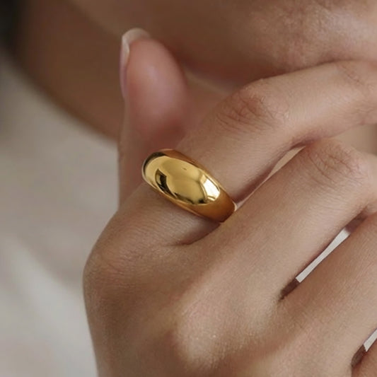 B廠【A340】歐美跨國輕奢幾何弧形光面戒指不鏽鋼鍍18k真金簡約個性設計戒指
 26.01-1