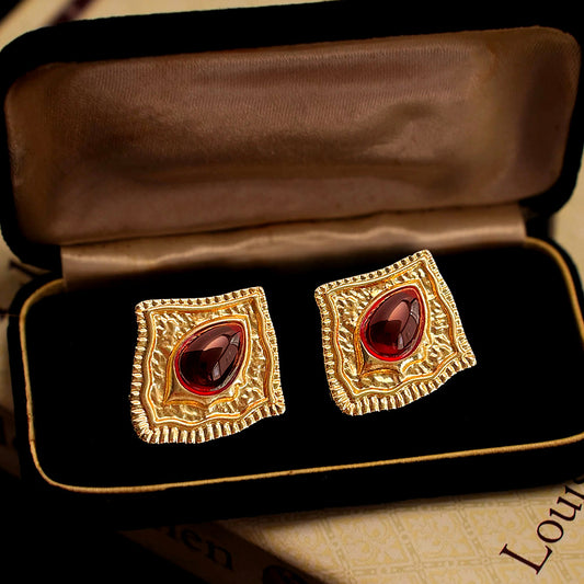 A廠【4844】安可拉紅2025年新款法式復古中古風不規則異形幾何耳環女
 26.02-1