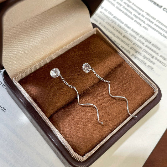 E廠【XDQ10024E】S925純銀韓系高級感鋯石波浪耳線女簡約氣質流蘇百搭耳飾
 26.04-1