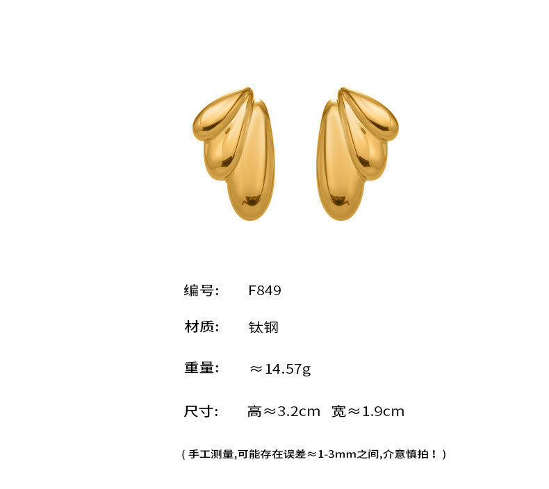 B廠【F849】不鏽鋼幾何扇形耳環冷淡風耳飾跨境網紅新款飾品鍍18k真金
 25.11-2