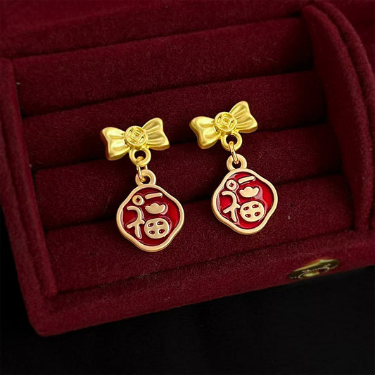 A廠【7347】馬年大吉新年氛圍款蝴蝶結福耳環霧面質感小眾設計新款耳環女
 26.01-2