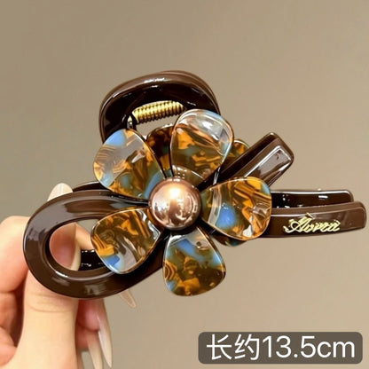 C廠【X365】藍棕花朵抓夾女氣質復古頭鯊夾2026新款髮夾高級感巨好看髮飾
 26.05-4「C廠-單筆結帳需滿，NT$500出貨(不含運費)」
