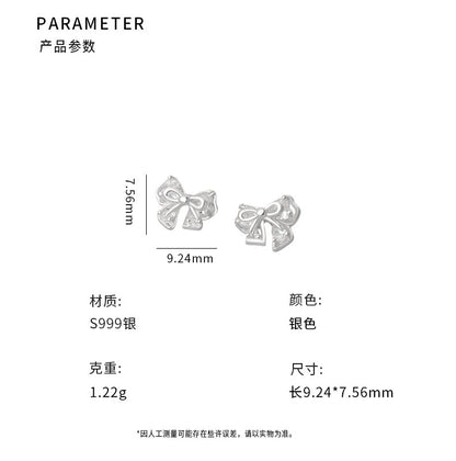 D廠【YC2442E】S999足銀蝴蝶結鋯石耳環 清新文藝韓風韓式小眾溫柔耳飾 25.06-2