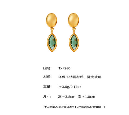 B廠【TXF280】歐美飾品不銹鋼捷克玻璃吊墜耳環小眾輕奢風超閃耳飾不掉色 25.06-3