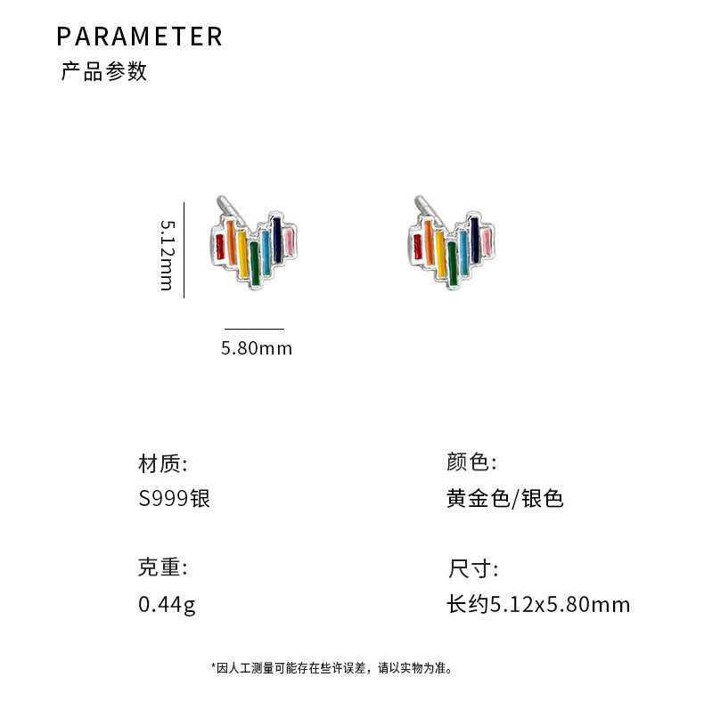 E廠【YC2801E】S999足銀愛心彩條耳環甜美可愛清新氣質韓風韓式精緻耳飾 25.06-1