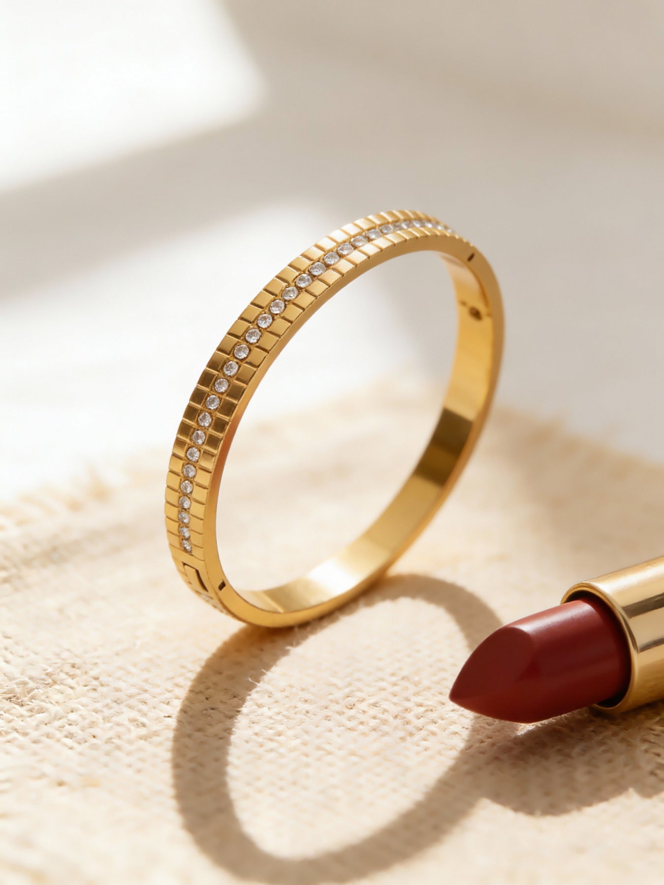 B廠【Z512】不鏽鋼單排鑽鋯石卡扣手鐲組合歐美時尚潮酷手飾鍍18k金不掉色
 25.12-2