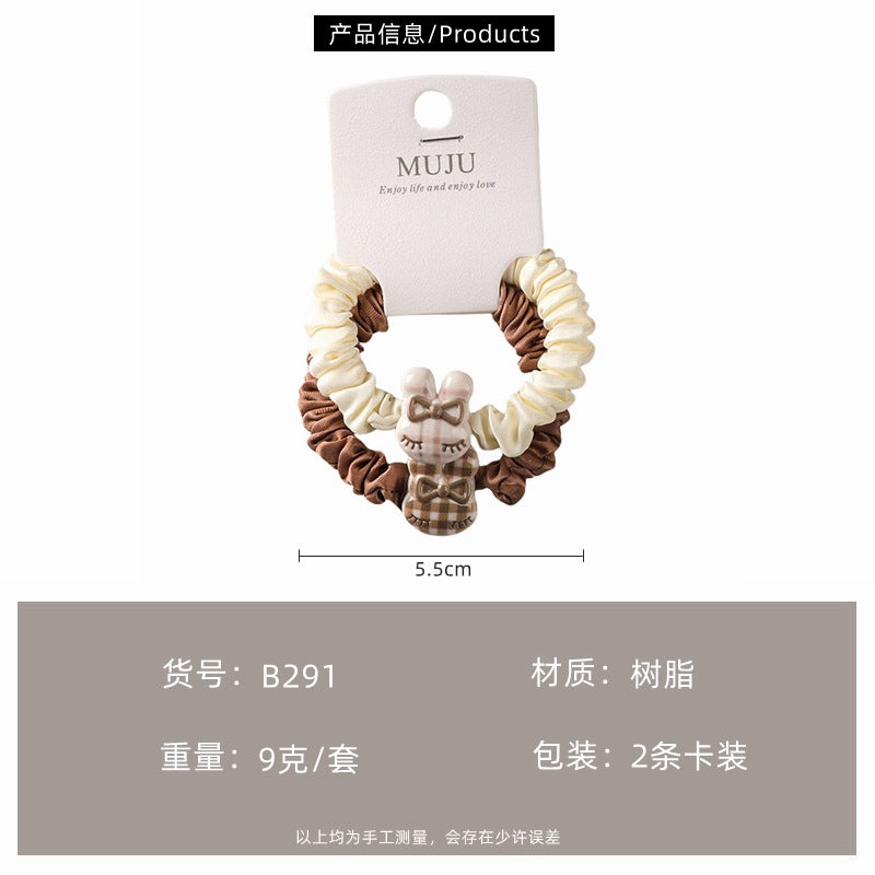 D廠【B291】2條卡裝髮繩簡約咖色小腸髮圈可愛卡通動物頭繩髮飾綁馬尾皮筋 25.08-1「D廠-單筆結帳需滿，NT$600出貨(不含運費)」