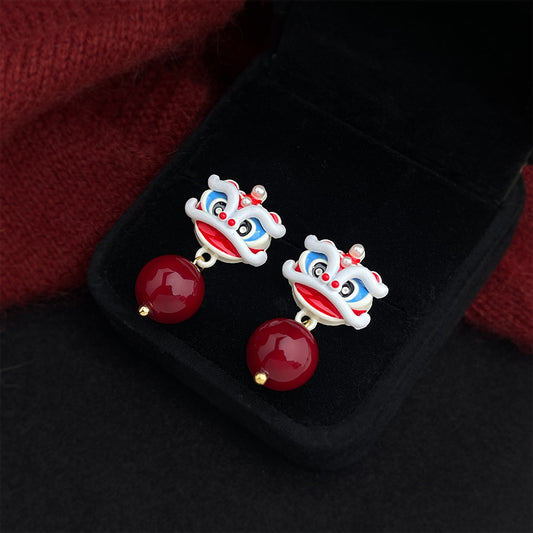 A廠【7346】可愛醒獅國潮新中式小眾設計手工彩繪新款耳環飾品
 26.01-2