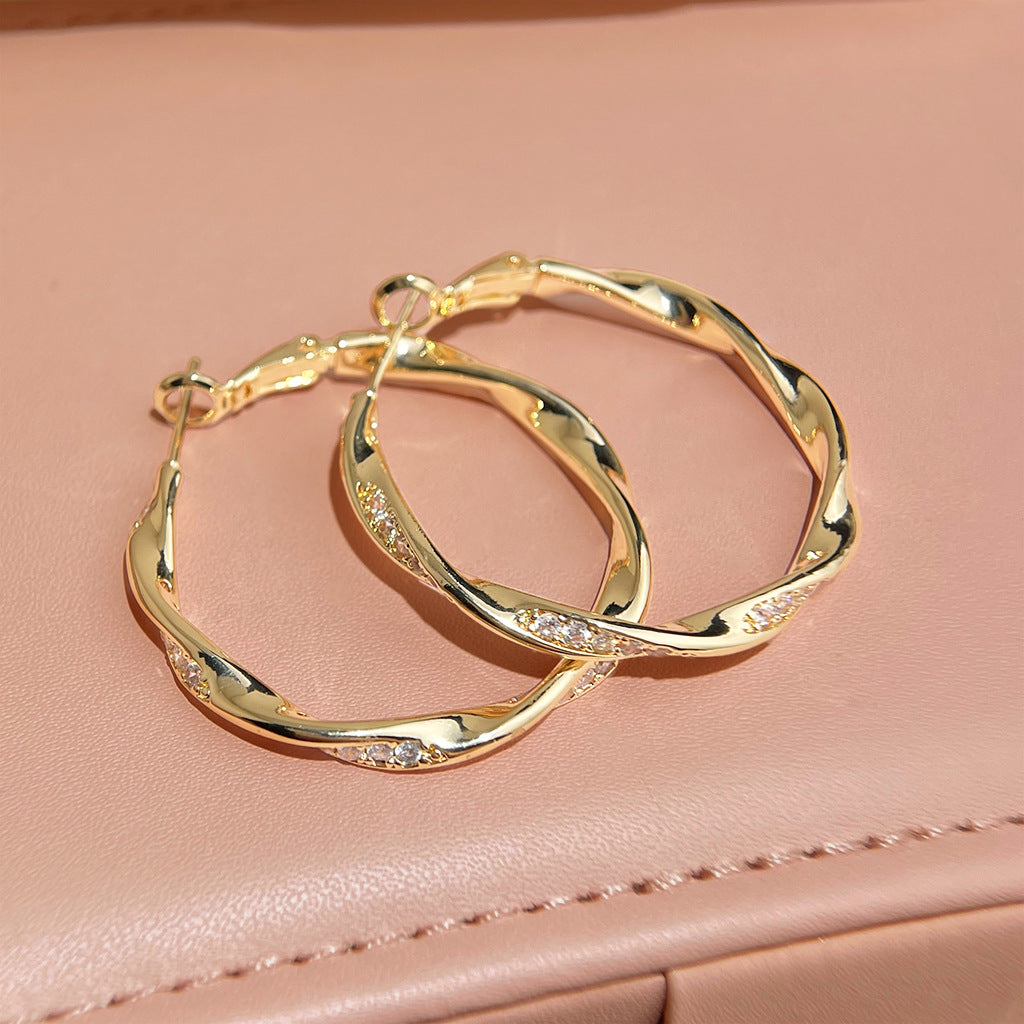 A廠【7509】美式閃鑽鋯石麻花簡約百搭圓圈耳環極簡高級感耳飾
 26.04-3