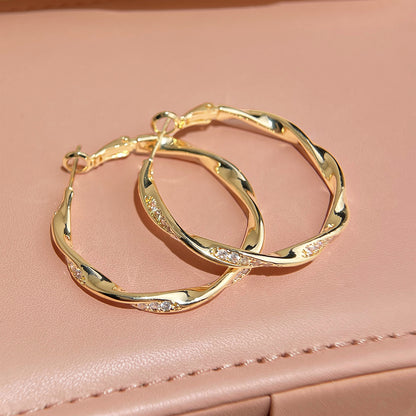 A廠【7509】美式閃鑽鋯石麻花簡約百搭圓圈耳環極簡高級感耳飾
 26.04-3