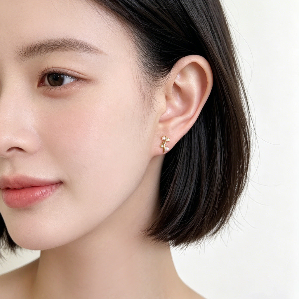 A廠【5206】微鑲鋯石鍍銀針鍍14K時尚簡約個性樹枝小耳環女通勤百搭耳飾
 26.05-3