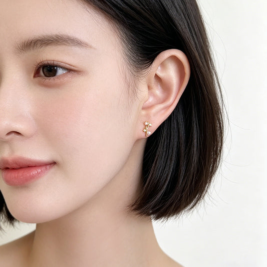 A廠【5206】微鑲鋯石鍍銀針鍍14K時尚簡約個性樹枝小耳環女通勤百搭耳飾
 26.05-3