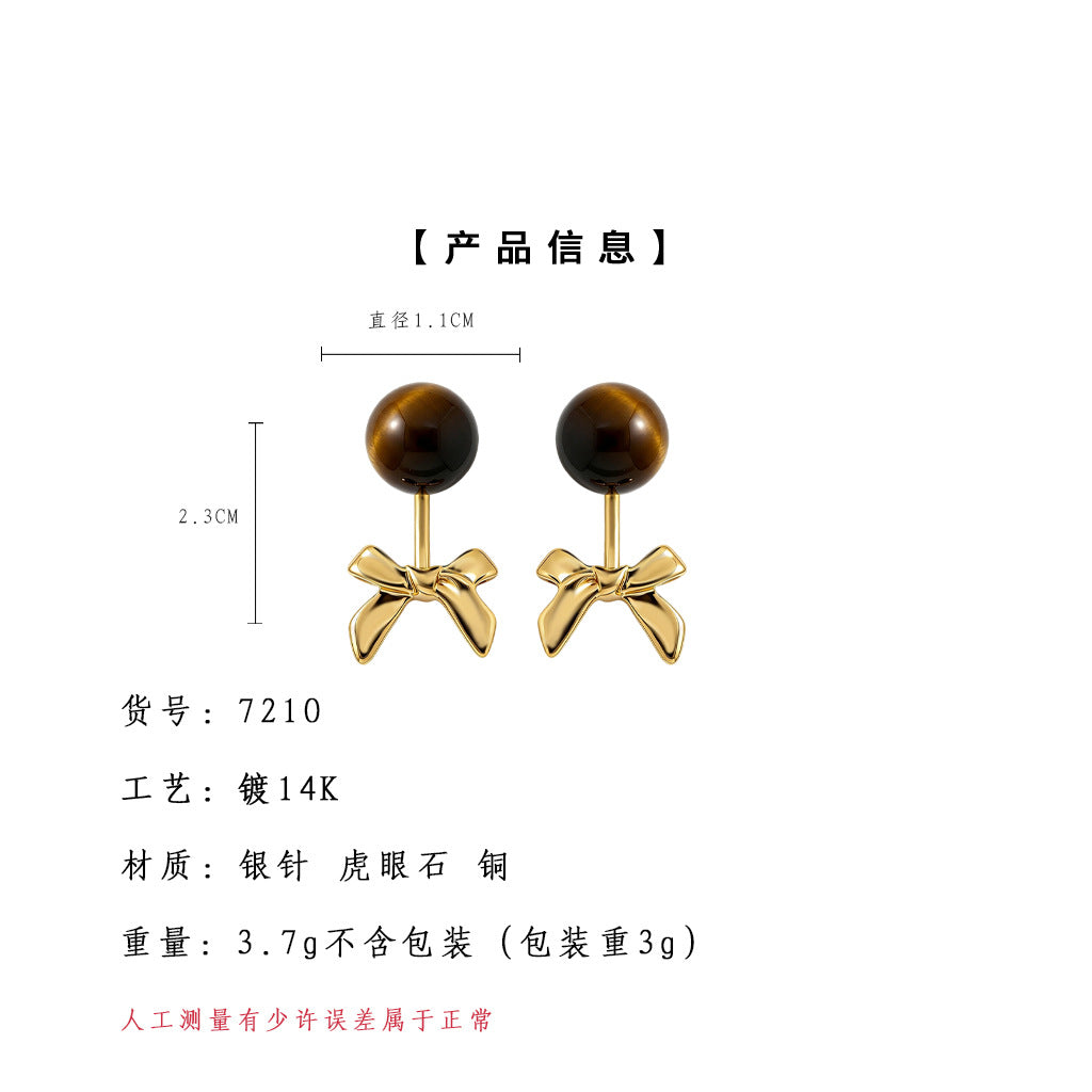 A廠【7210】時尚高級感一款兩戴天然石虎眼石蝴蝶結耳環女文藝復古美拉德耳環
 25.12-2