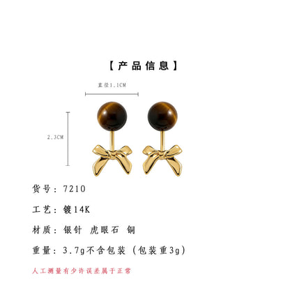 A廠【7210】時尚高級感一款兩戴天然石虎眼石蝴蝶結耳環女文藝復古美拉德耳環
 25.12-2