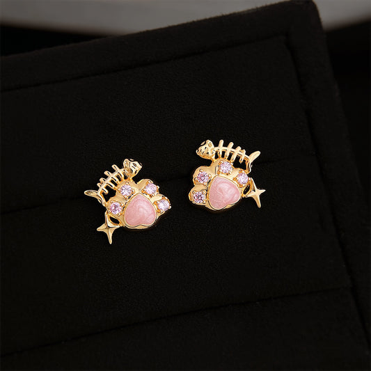 A廠【7223】原創清新甜美可愛小清新ins925銀針小香風新款貓抓小魚耳飾耳環女
 25.12-3