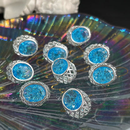 A廠【6240】 高級感海藍冰花鋯石耳釘個性冷淡風幾何鏤空橢圓耳環時尚通勤耳飾
 26.09-4