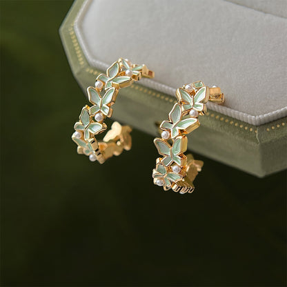 A廠【7242】春款森系小清新田園風琺瑯滴釉蝴蝶耳環幾何圓形新耳飾飾品
 26.01-3