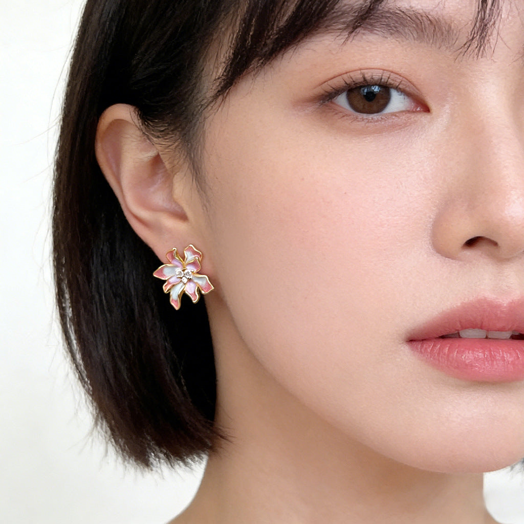 A廠【7351】春款原創設計彩色暈染清新甜美琺瑯滴釉彩繪花朵新款耳環耳環
 26.01-3