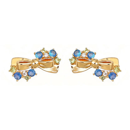 A廠【7441】原創海藍寶色鋯石蝴蝶結銀針耳環時尚高級感新款耳環女
 26.03-4