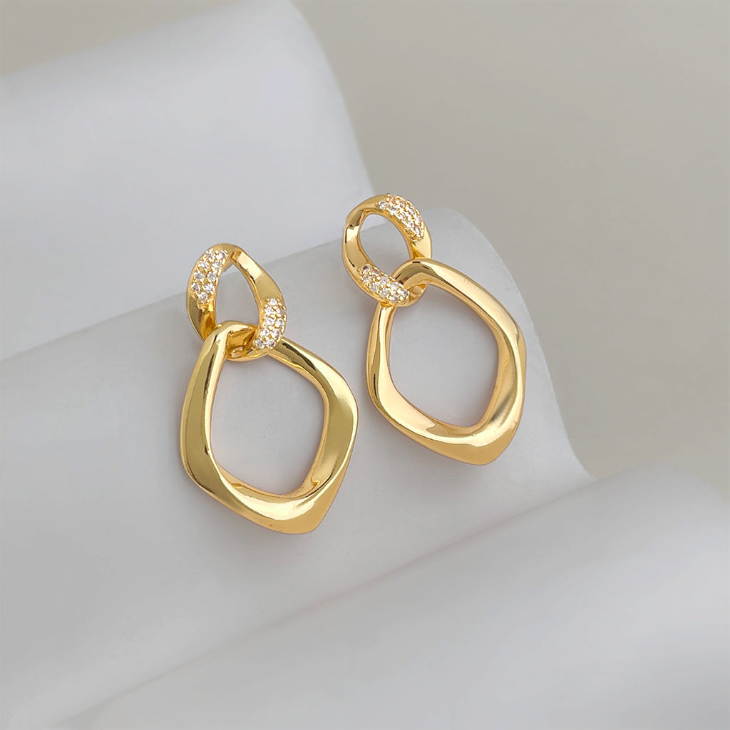 A廠【7323】時尚高級感重工質感銀針微鑲鋯石雙層立體幾何鏤空耳飾耳環女
 26.01-2