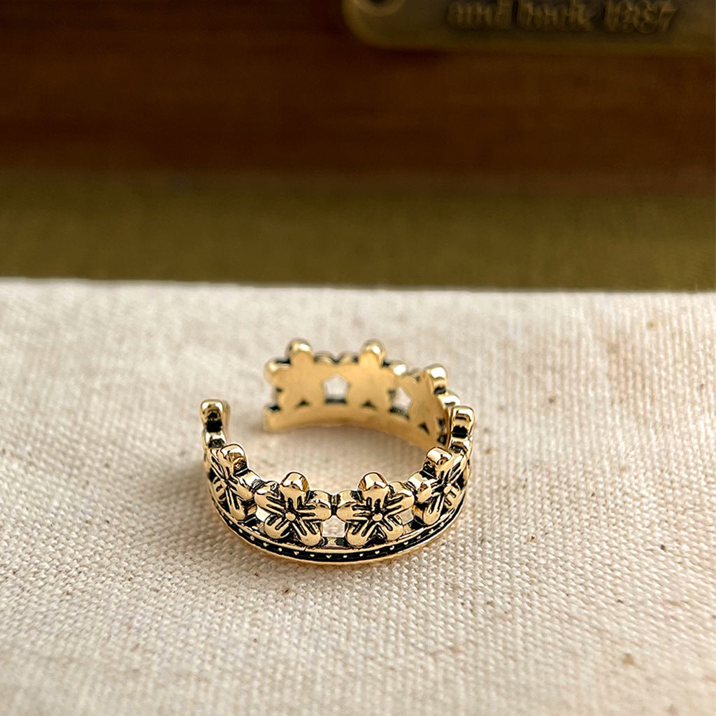 A廠【5881】文藝復古做舊感抹黑鍍真金保色高級感開口可調式戒指新款手飾
 26.01-1