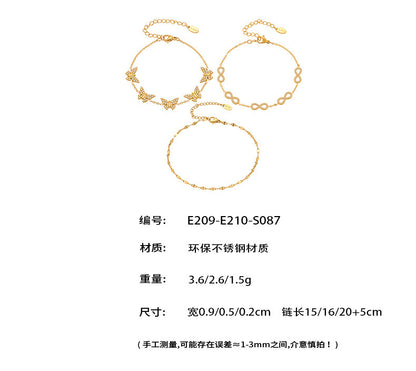 B廠【E209】INS風簡約手鍊不鏽鋼蝴蝶鑲鋯石飾品跨境新款手飾鍍18k真金 25.08-3